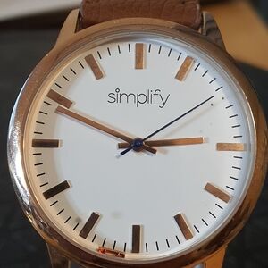 10/$20 Simplify Goldtone/White Leather Men's Watch